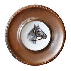 English Traditional Framed Ceramic Horse Plates, a Pair