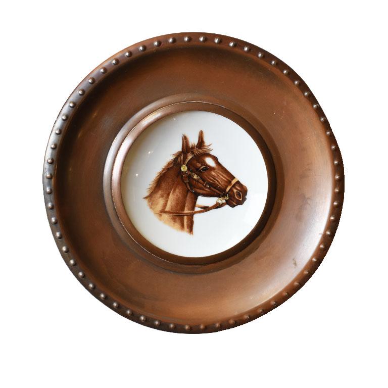 Federal English Traditional Framed Ceramic Horse Plates, a Pair