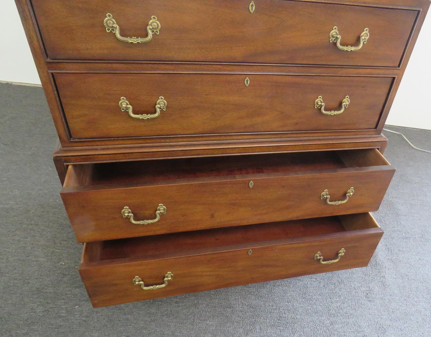 Unique Solid Mahogany English Chippendale Traditional High Chest Tall Dresser 3