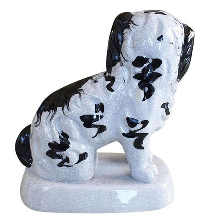 Traditioneller englischer King Charles Spaniel-Porzellanhund in Schwarz-Weiß und Gold (Amerikanische Klassik) im Angebot