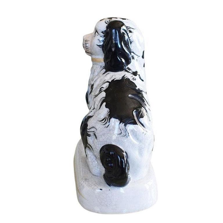 American Classical English Traditional King Charles Spaniel Porcelain Dog in Black White and Gold