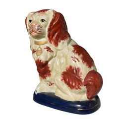 English Traditional King Charles Spaniel Porcelain Dog in Red Blue and Gold