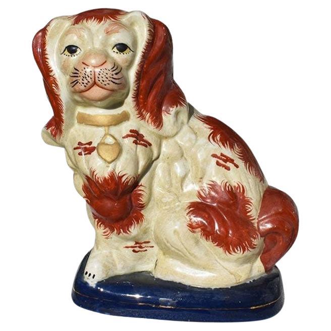 English Traditional King Charles Spaniel Porcelain Dog in Red Blue and Gold  For Sale