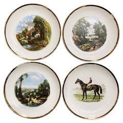 Vintage English Traditional Scenic Equestrian Catchall Trinket Dishes, Set of 4
