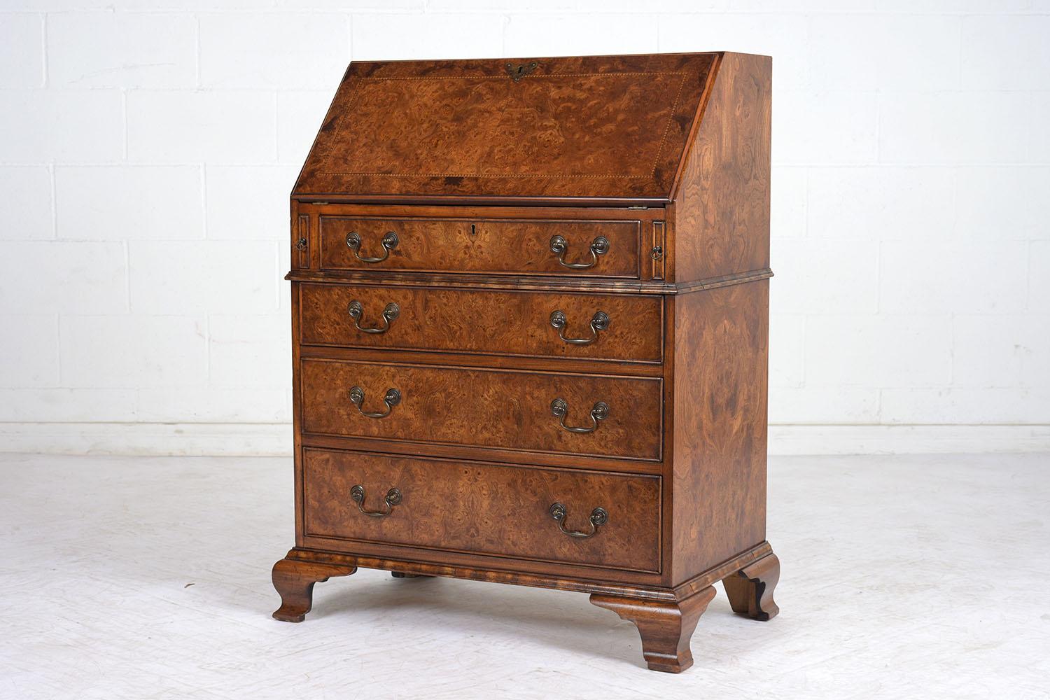 George III English Traditional Style Burled Slant Front Desk