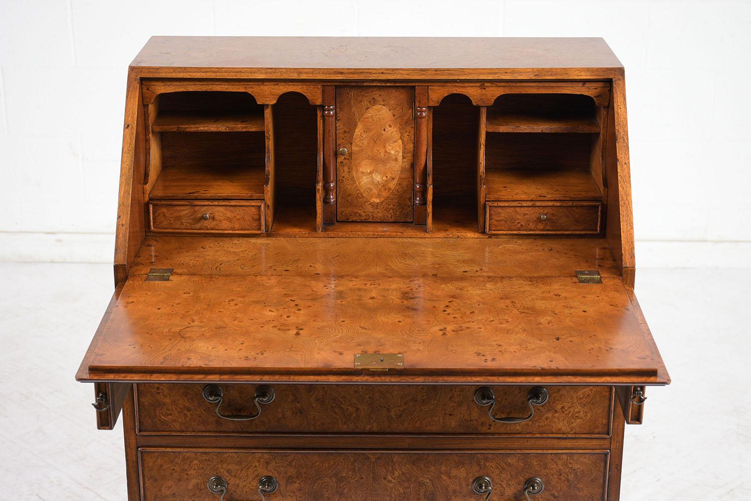 Late 20th Century English Traditional Style Burled Slant Front Desk