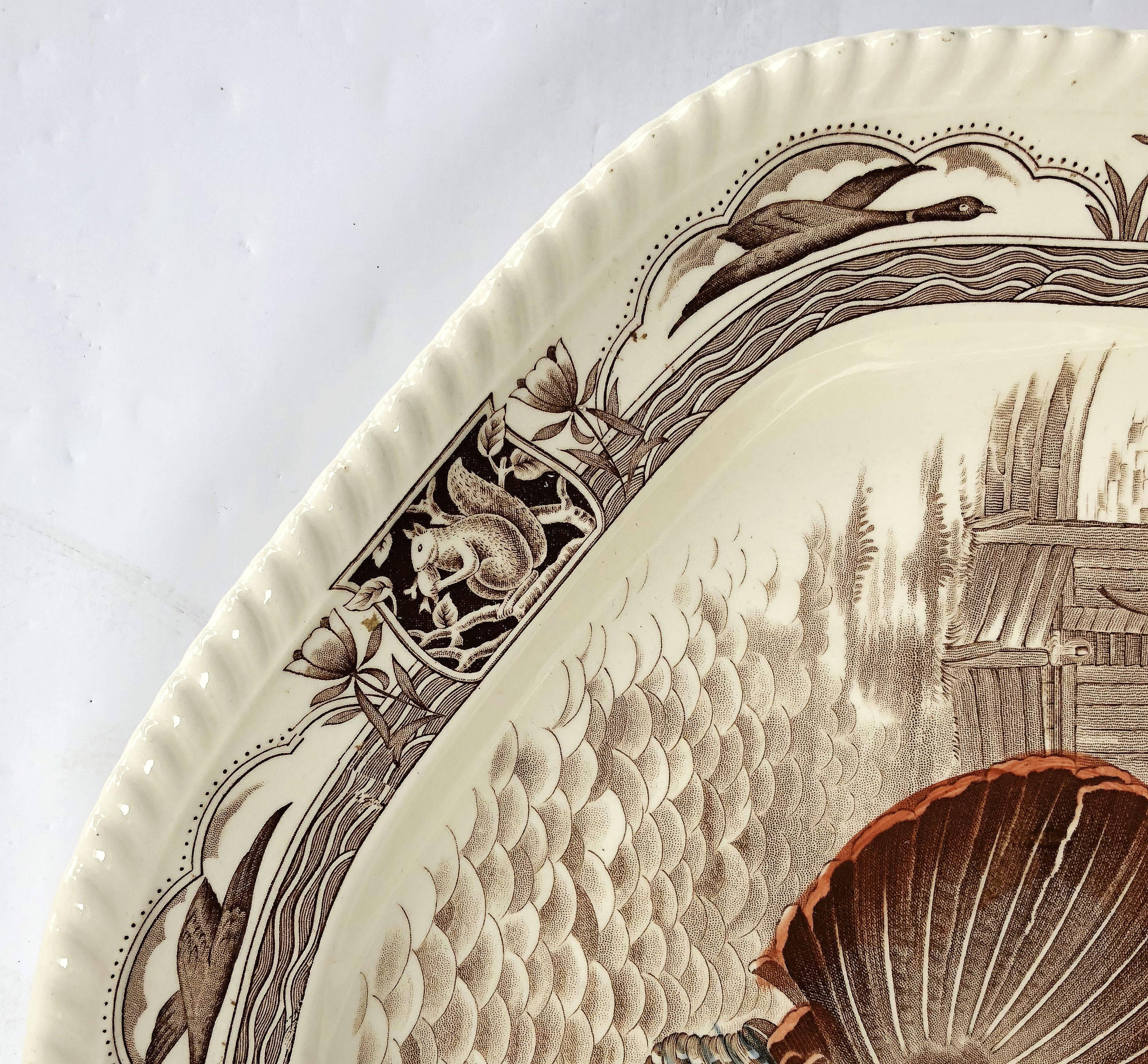 Grand plateau à Turkey en porcelaine anglaise Transferware, Barnyard King par Johnson Brothers en vente 1