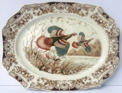 English Transferware Large Turkey Platter, Flying Turkeys by Johnson Brothers