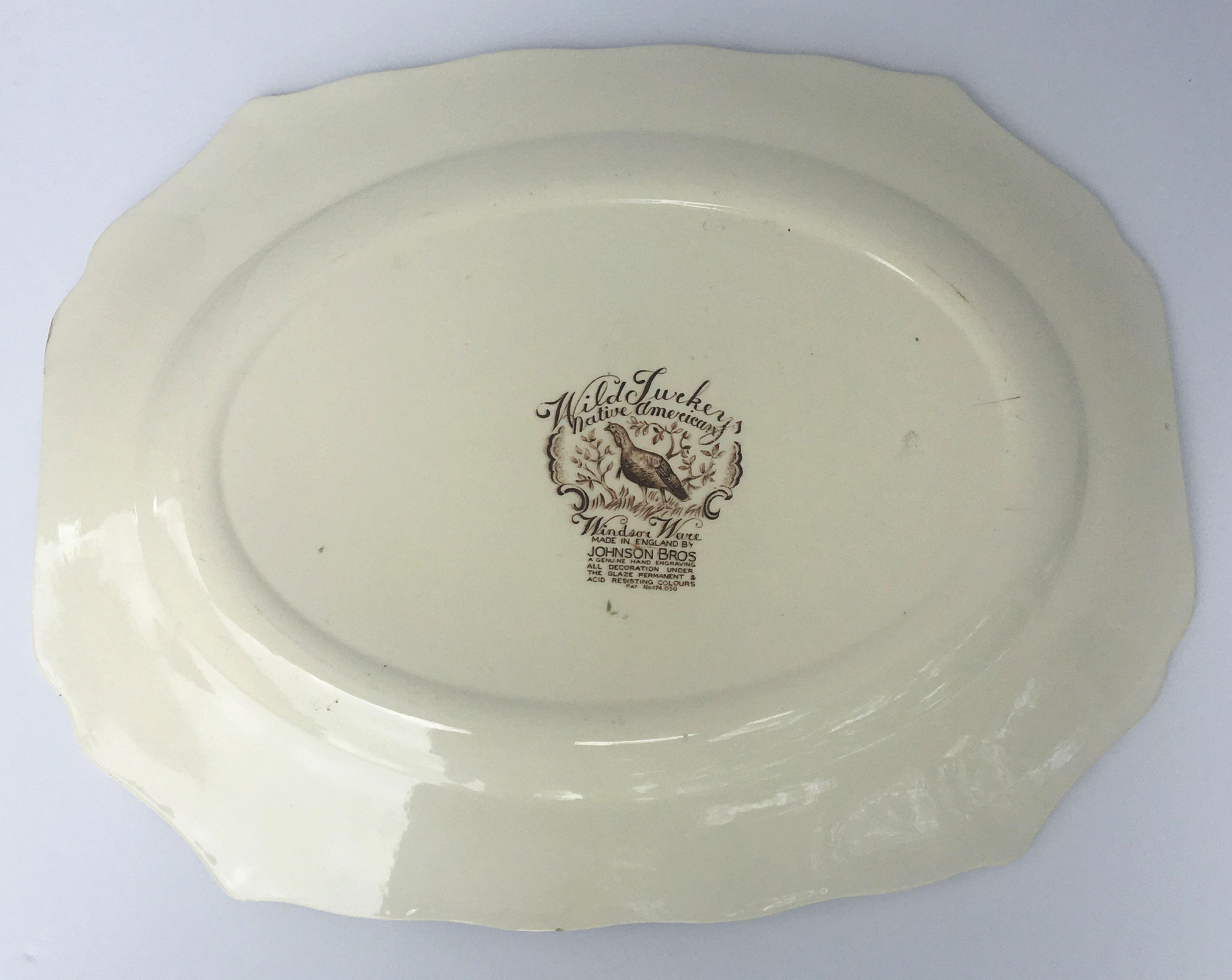 Plato grande de pavo de transferencias inglesas, nativo americano de Johnson Brothers en venta 3
