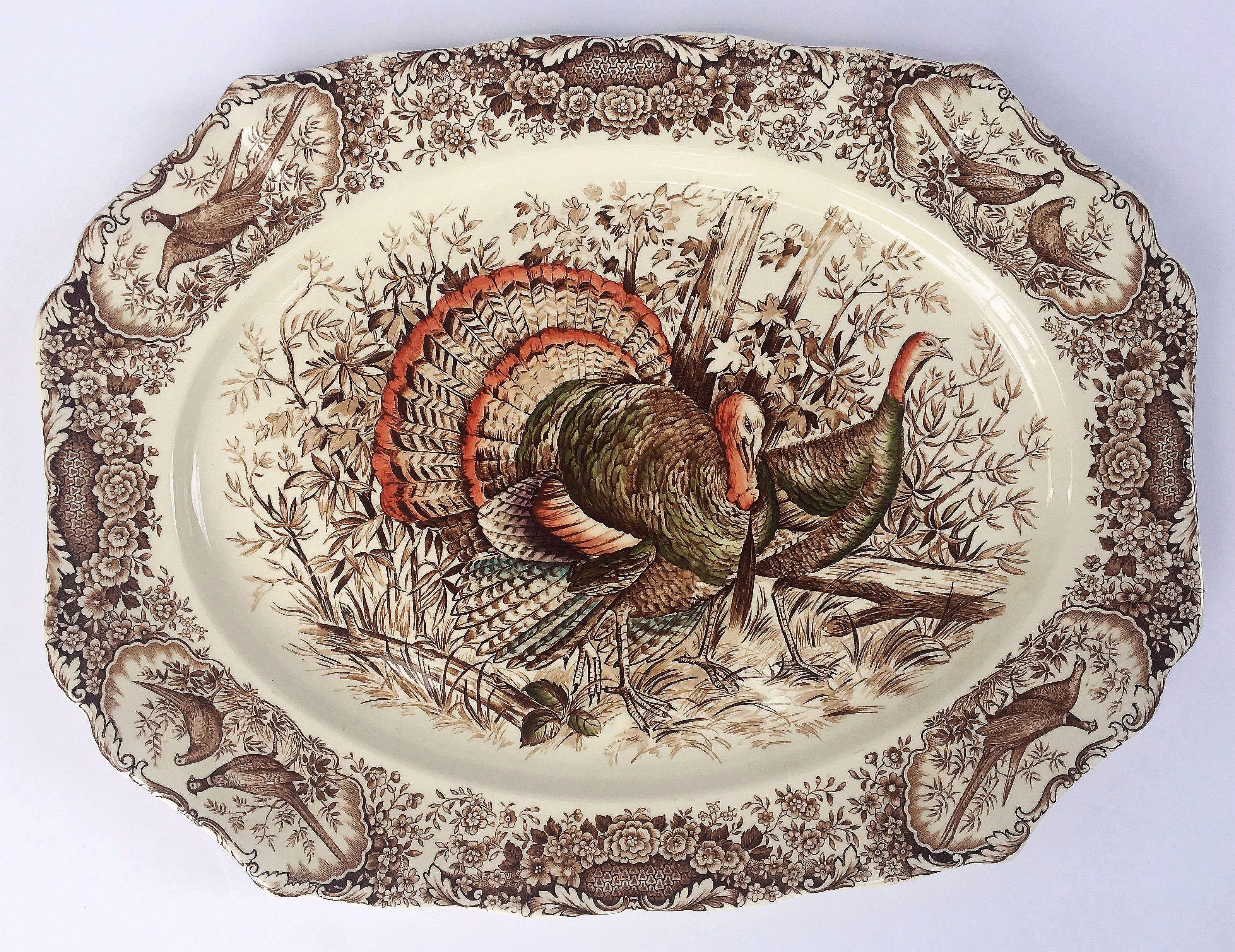 Plato grande de pavo de transferencias inglesas, nativo americano de Johnson Brothers en venta 5
