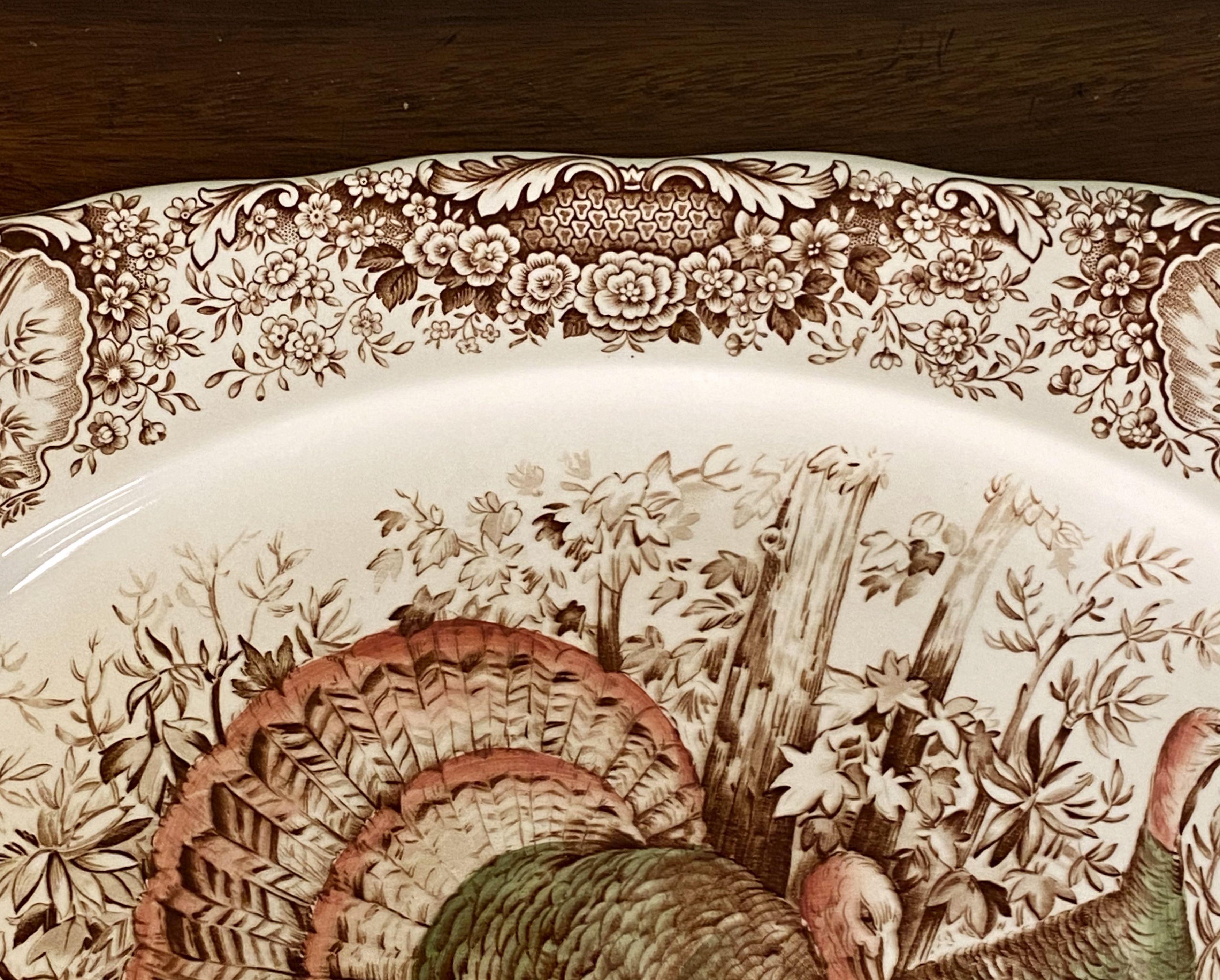 Glazed English Transferware Large Turkey Platter, Native American by Johnson Brothers For Sale