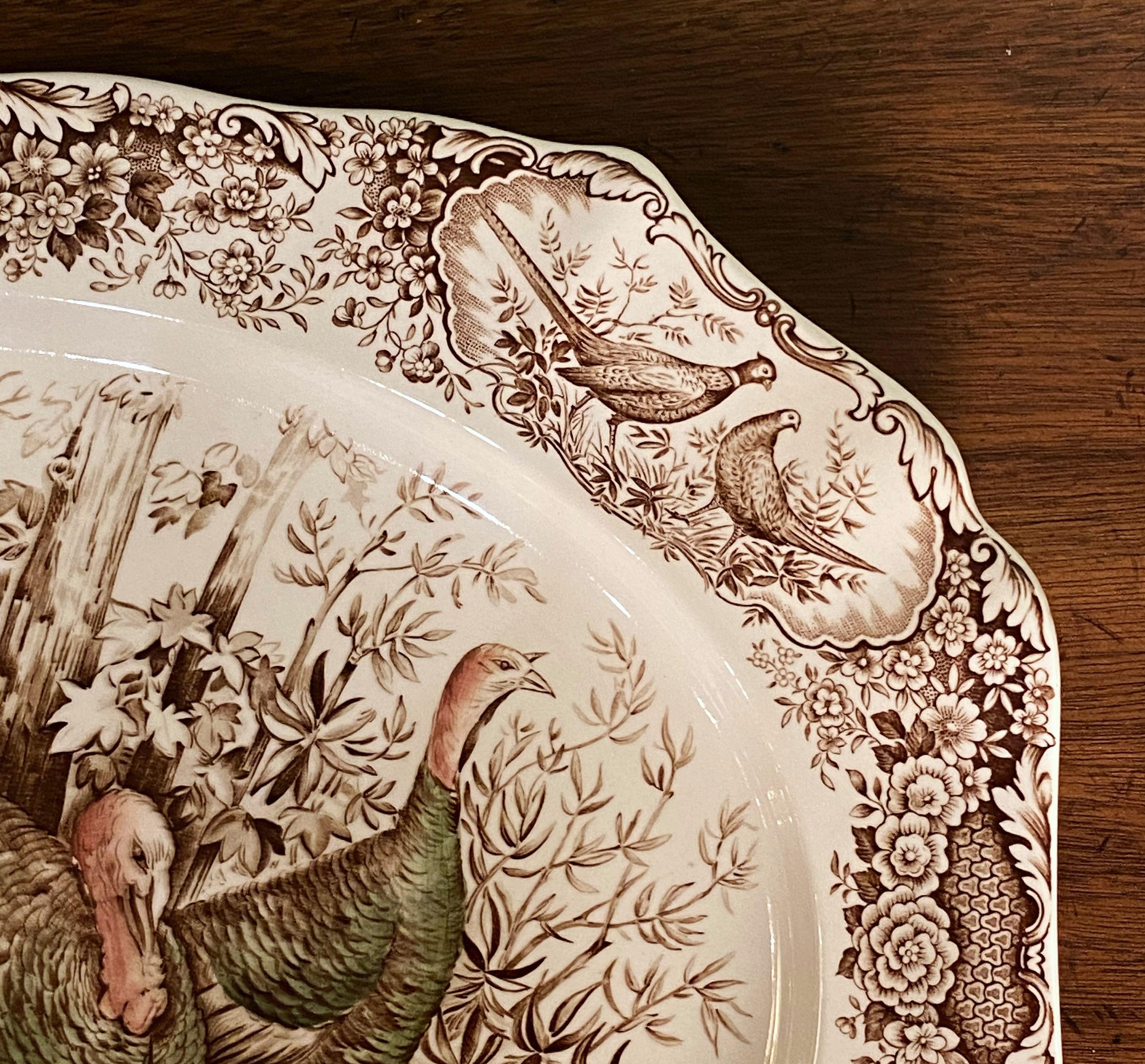 English Transferware Large Turkey Platter, Native American by Johnson Brothers In Good Condition For Sale In Austin, TX