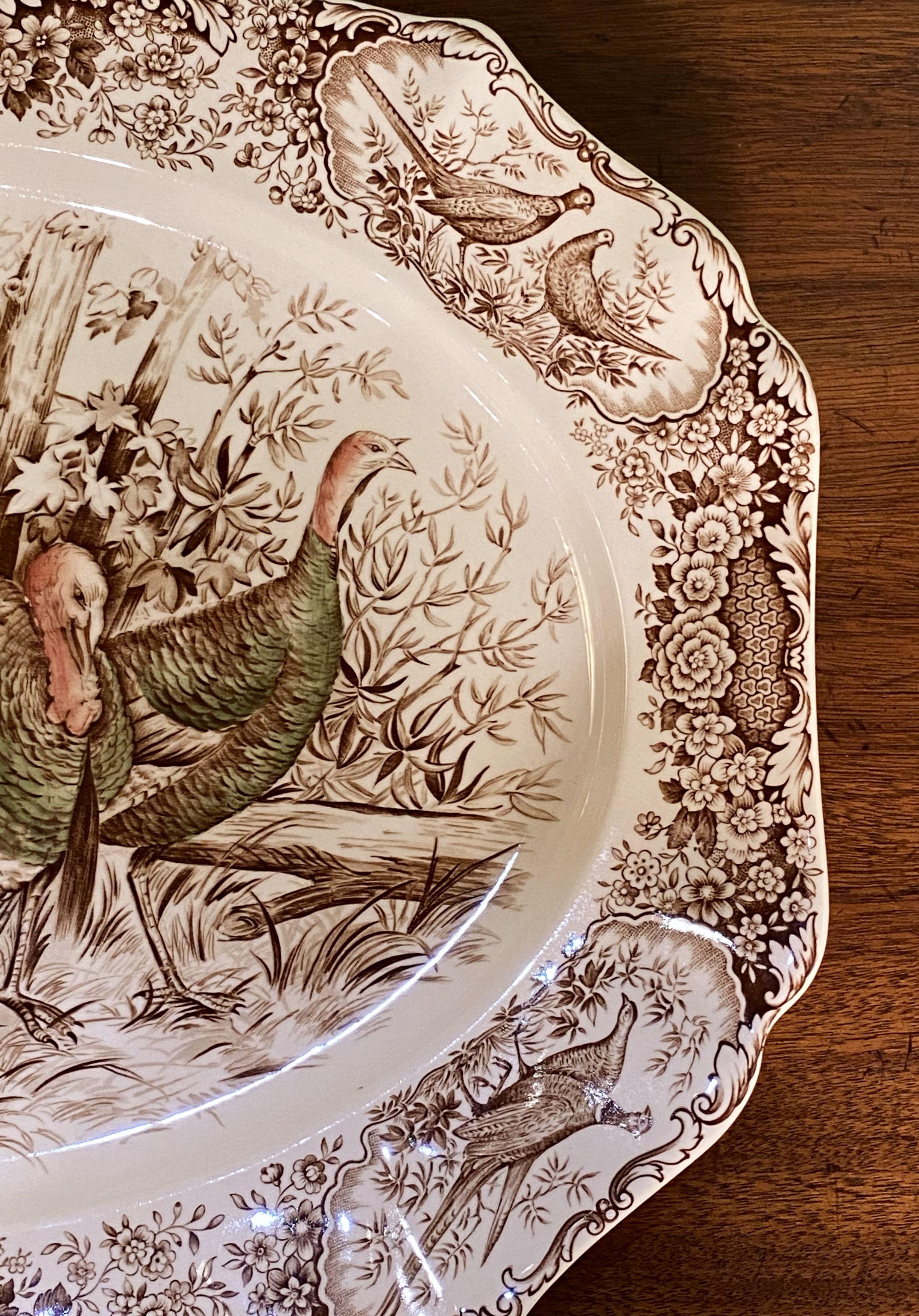 20th Century English Transferware Large Turkey Platter, Native American by Johnson Brothers For Sale