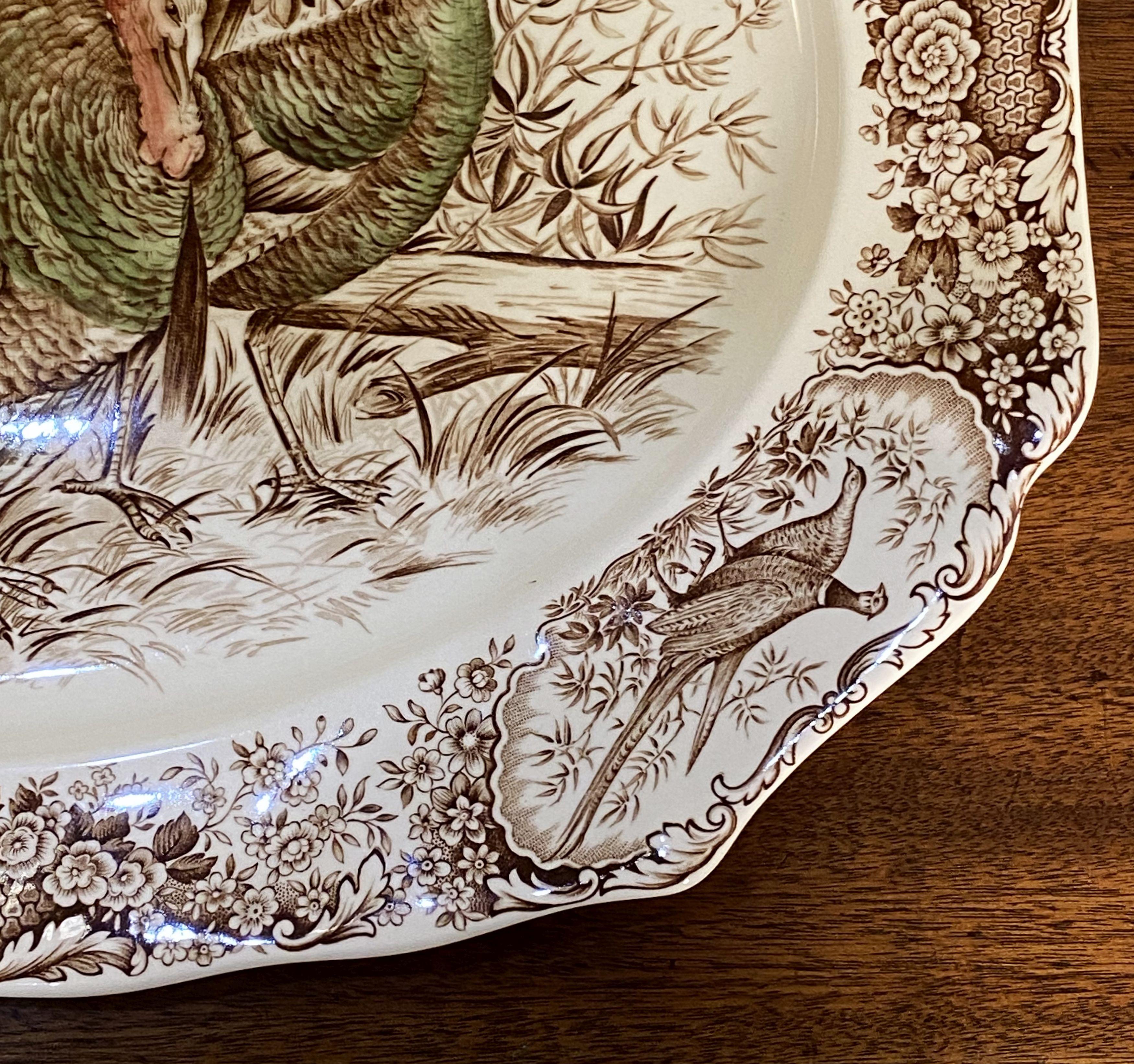 Earthenware English Transferware Large Turkey Platter, Native American by Johnson Brothers For Sale