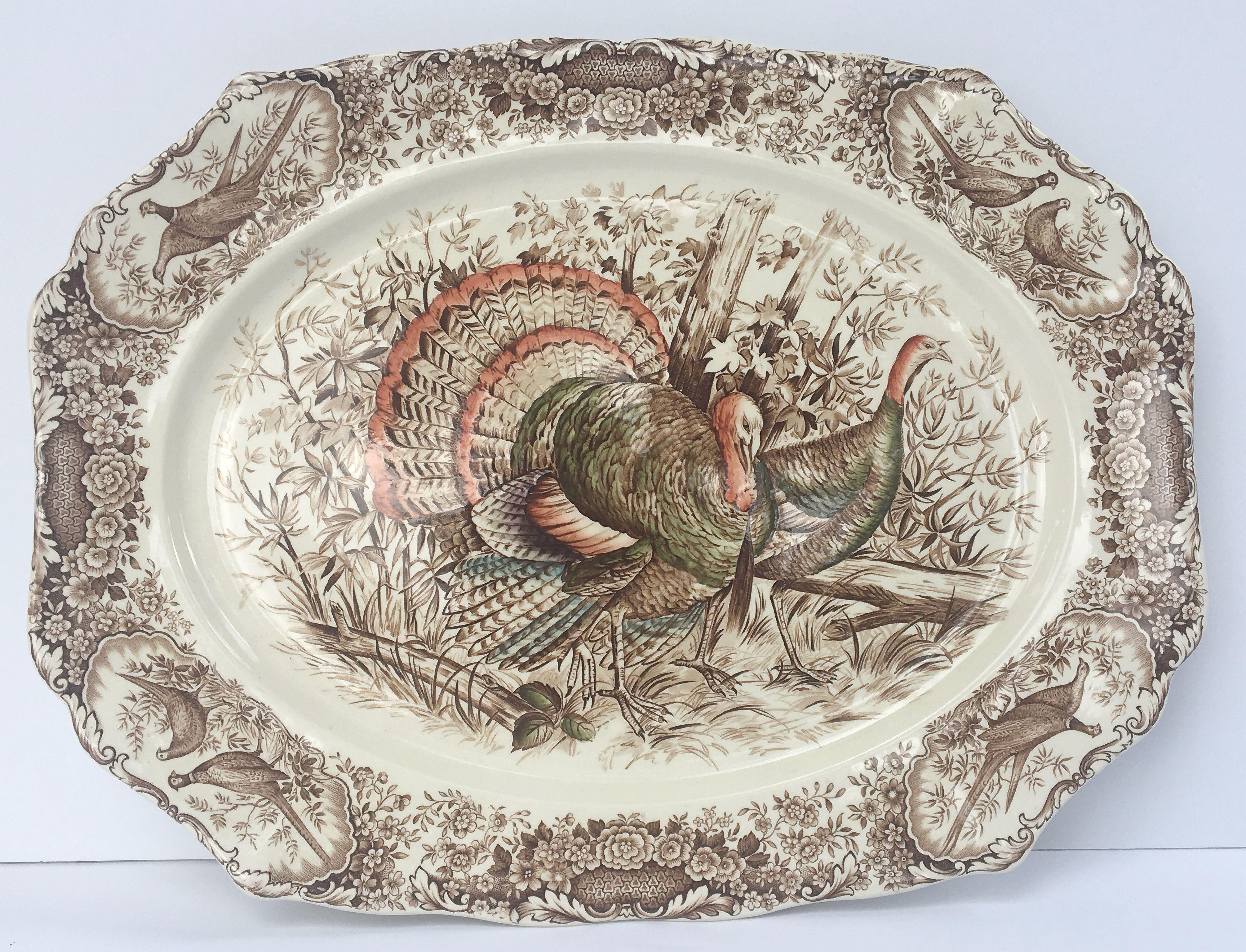 Plato grande de pavo de transferencias inglesas, nativo americano de Johnson Brothers en venta 2