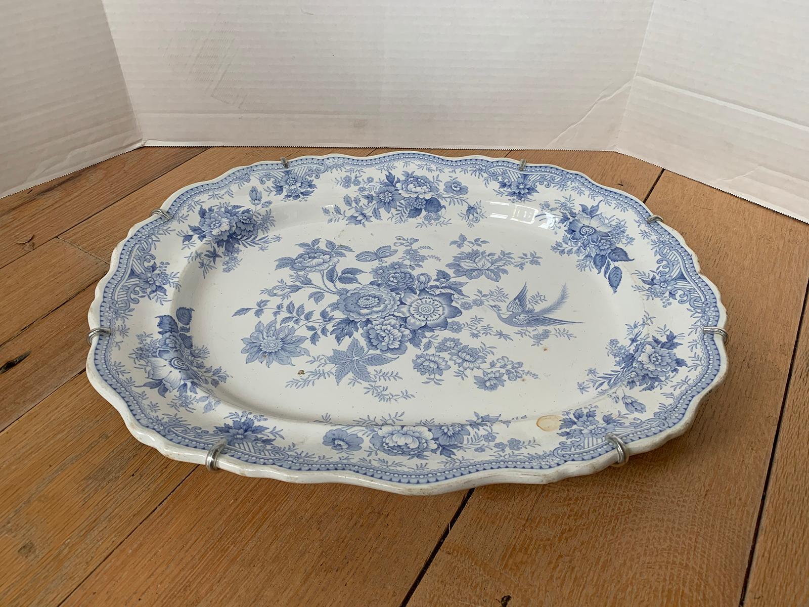 Porcelain English Transferware Oval Charger in Asiatic Pheasants Pattern, Unmarked For Sale