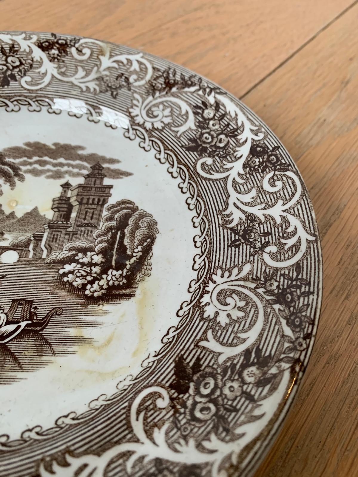 English Transferware Plate in Rhine Pattern Ironstone China Marked J.M. & S For Sale 5