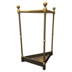 English Triangular Brass & Iron Six Slotted Umbrella Stand, 19th Century