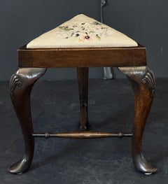 English Triangular Stool with Cabriole Legs and a Needlepoint Seat