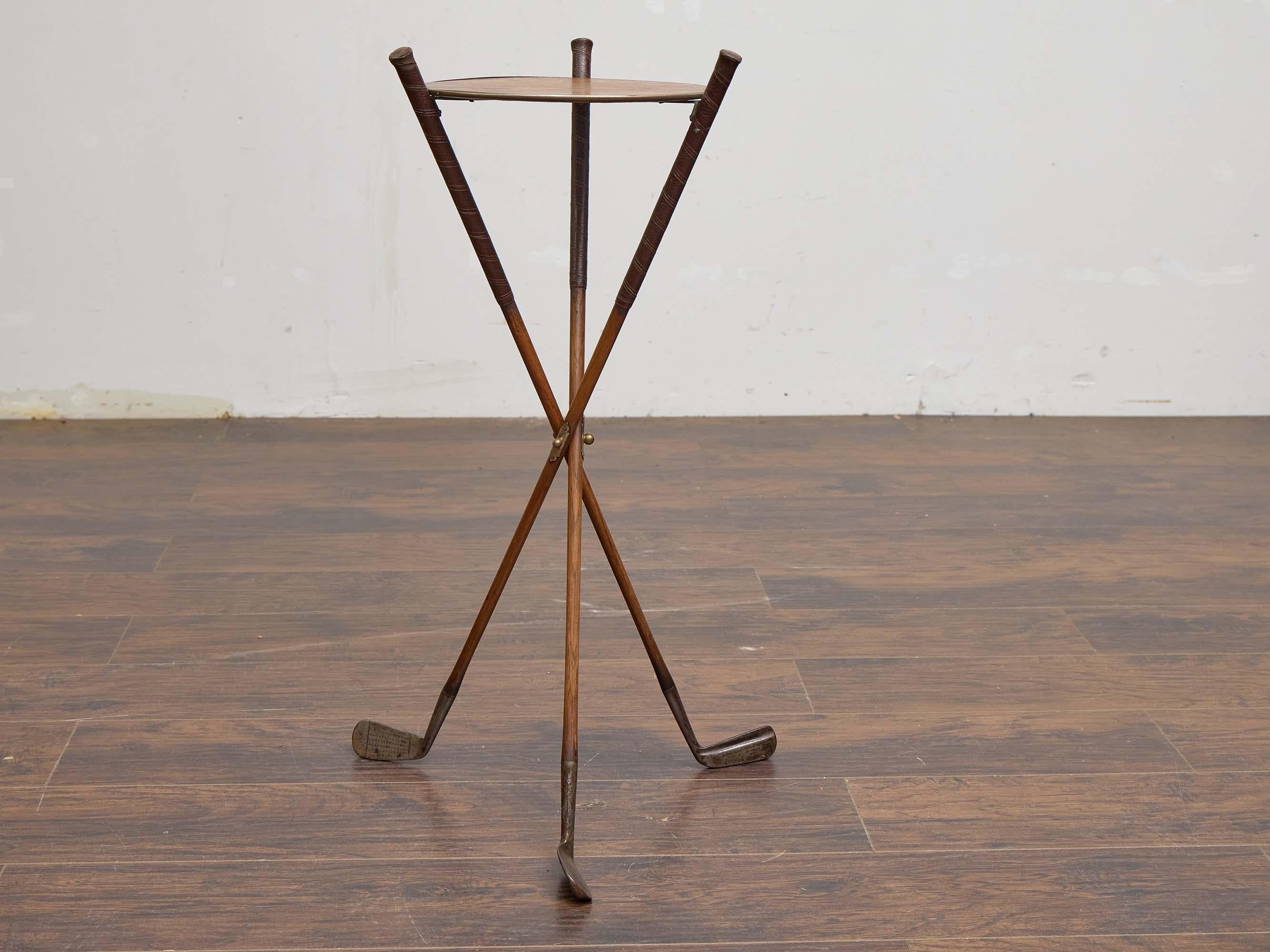 English Tripod Side Table Crafted from Hickory Shaft Golf Clubs, Circa 1920-1930 For Sale 1