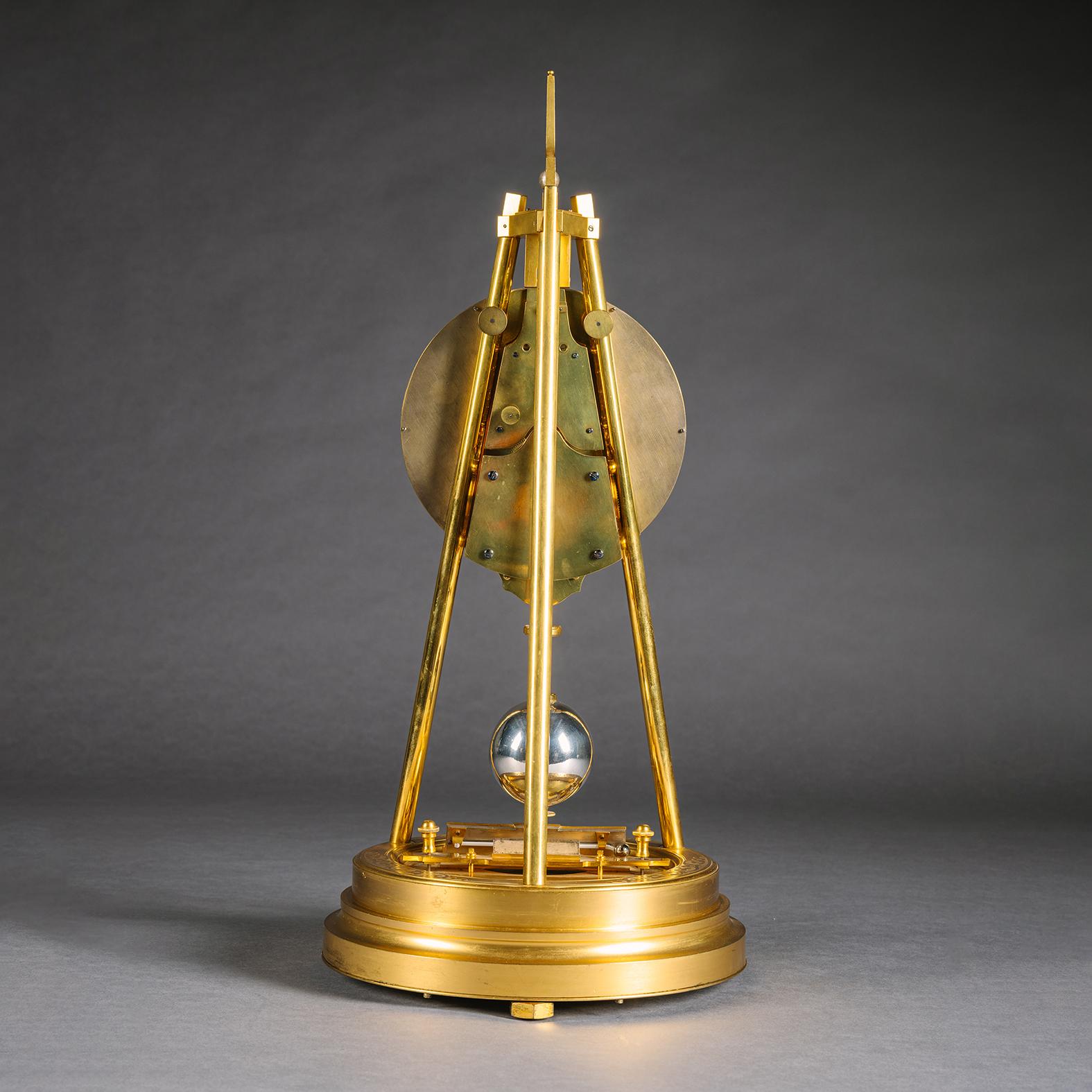 Gilt English Tripod Table Regulator Clock by Thomas Cole, Retailed by Hunt & Roskell For Sale