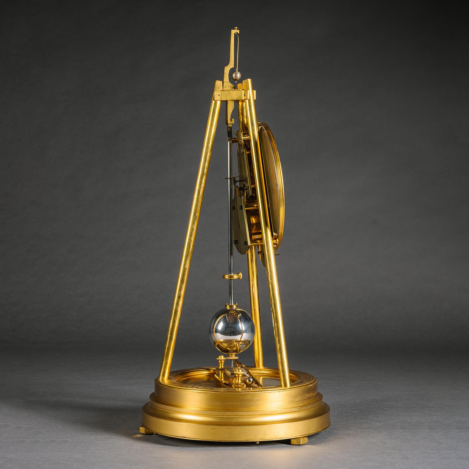 English Tripod Table Regulator Clock by Thomas Cole, Retailed by Hunt & Roskell In Good Condition For Sale In Brighton, West Sussex