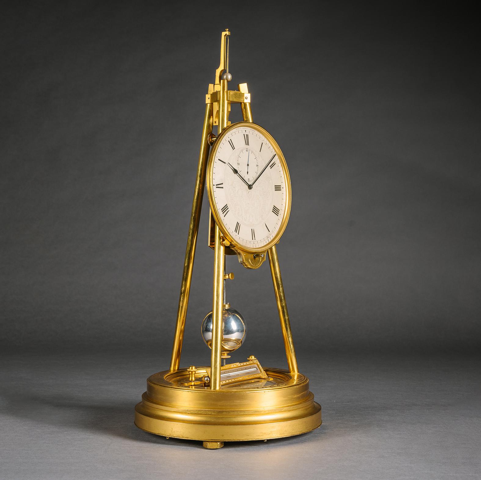19th Century English Tripod Table Regulator Clock by Thomas Cole, Retailed by Hunt & Roskell For Sale