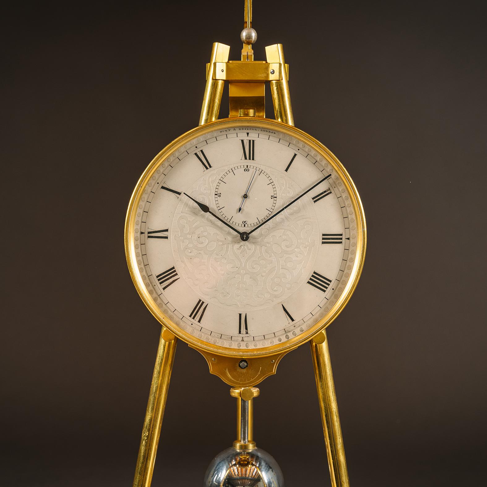 English Tripod Table Regulator Clock by Thomas Cole, Retailed by Hunt & Roskell For Sale 1