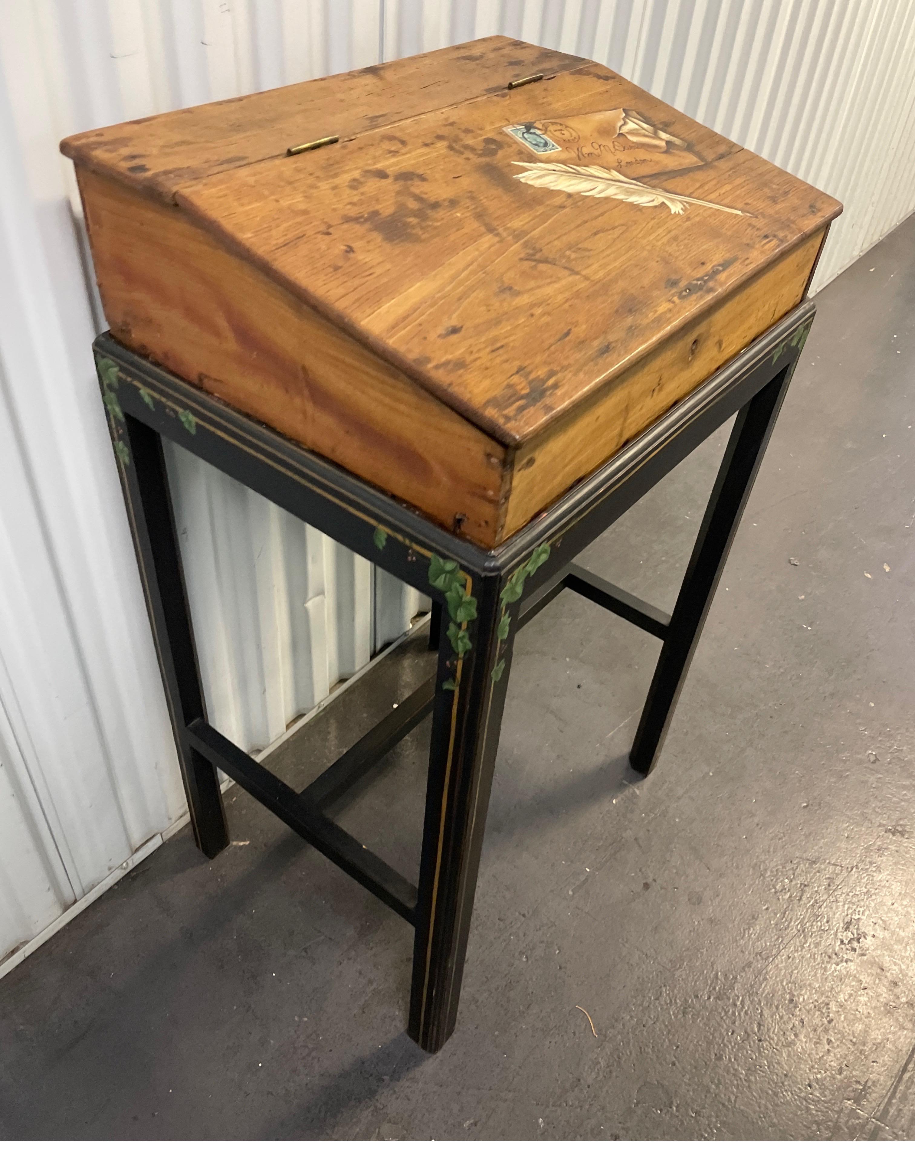 19th Century English Trompe I'oeil Painted Lap Desk on Stand For Sale