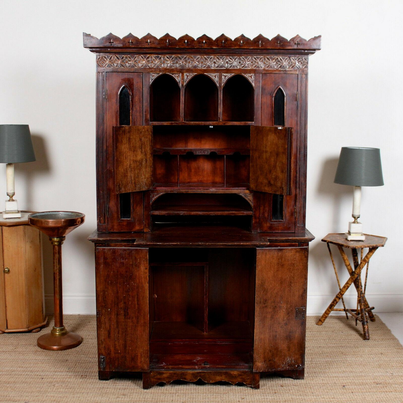 20th Century English Tudor Carved Dresser Cabinet For Sale