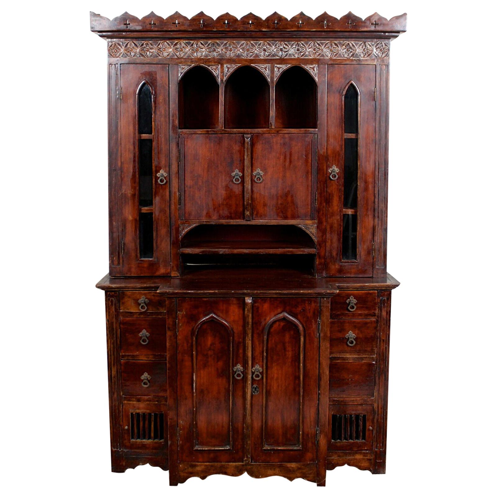 English Tudor Carved Dresser Cabinet For Sale