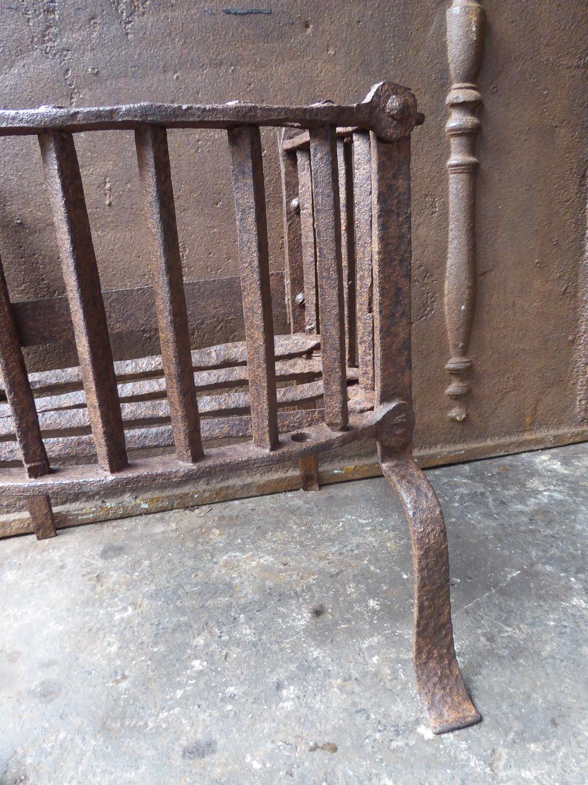 Wrought Iron English Tudor Fireplace Grate or Fire Basket, 17th Century