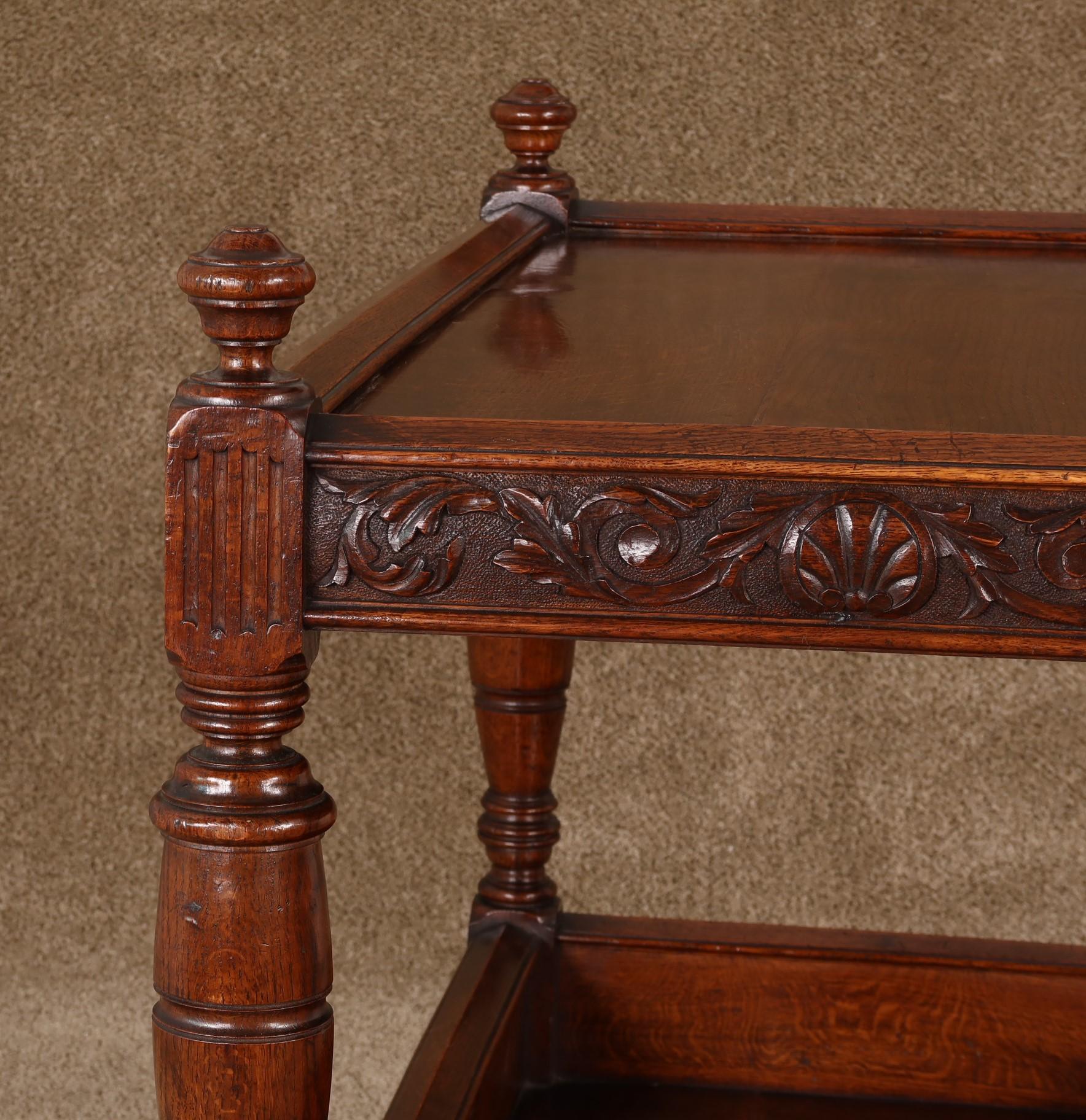 19th Century English Tudor Revival Oak Server with Exceptional Carvings, circa 1890 For Sale