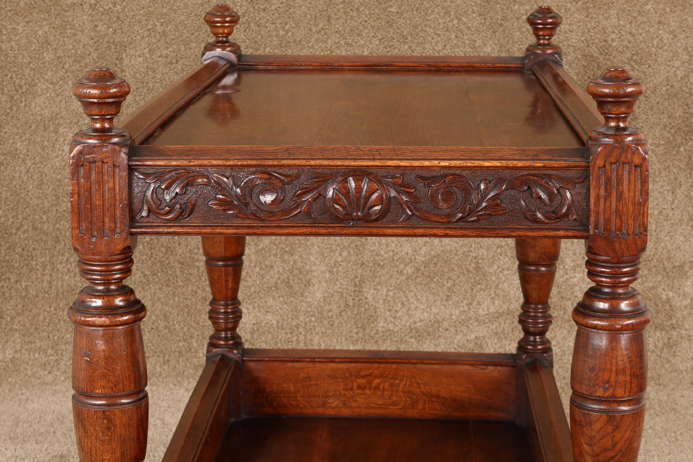 English Tudor Revival Oak Server with Exceptional Carvings, circa 1890 For Sale 1