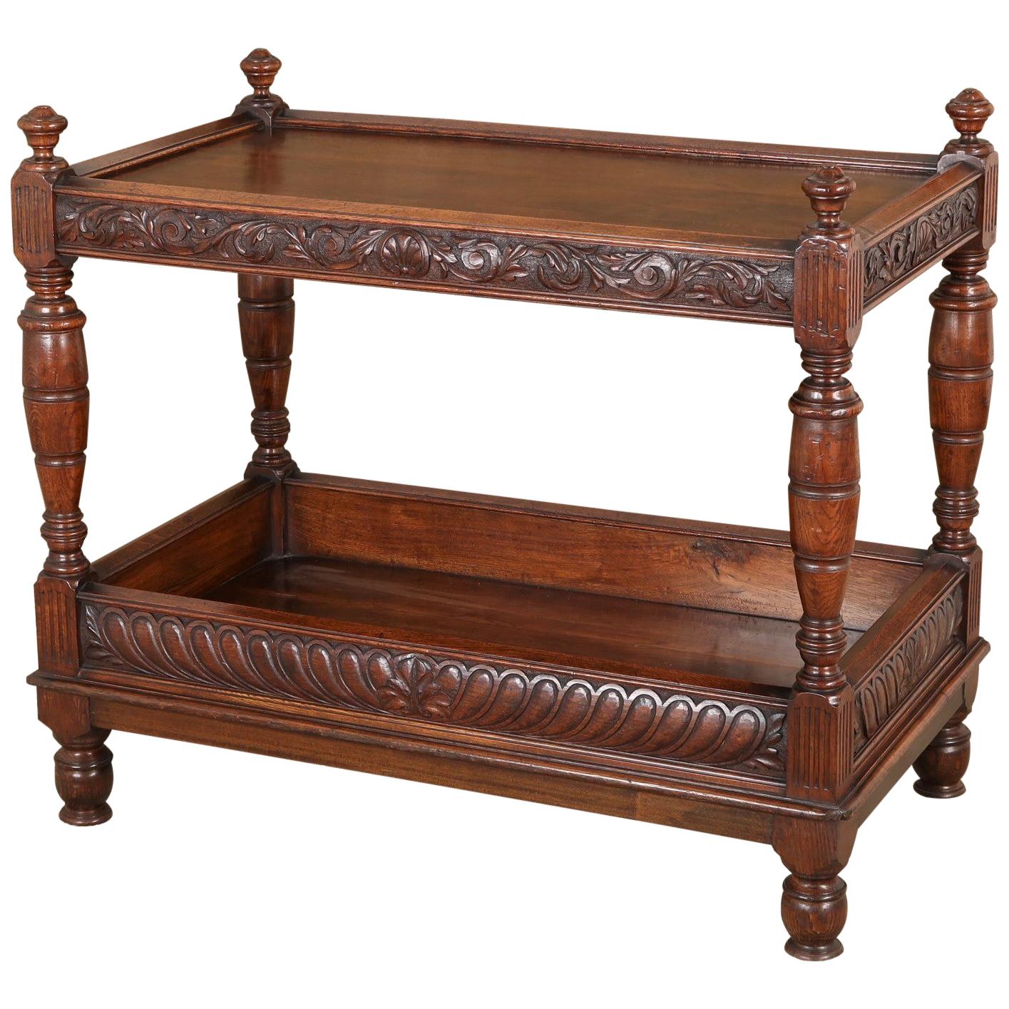 English Tudor Revival Oak Server with Exceptional Carvings, circa 1890 For Sale