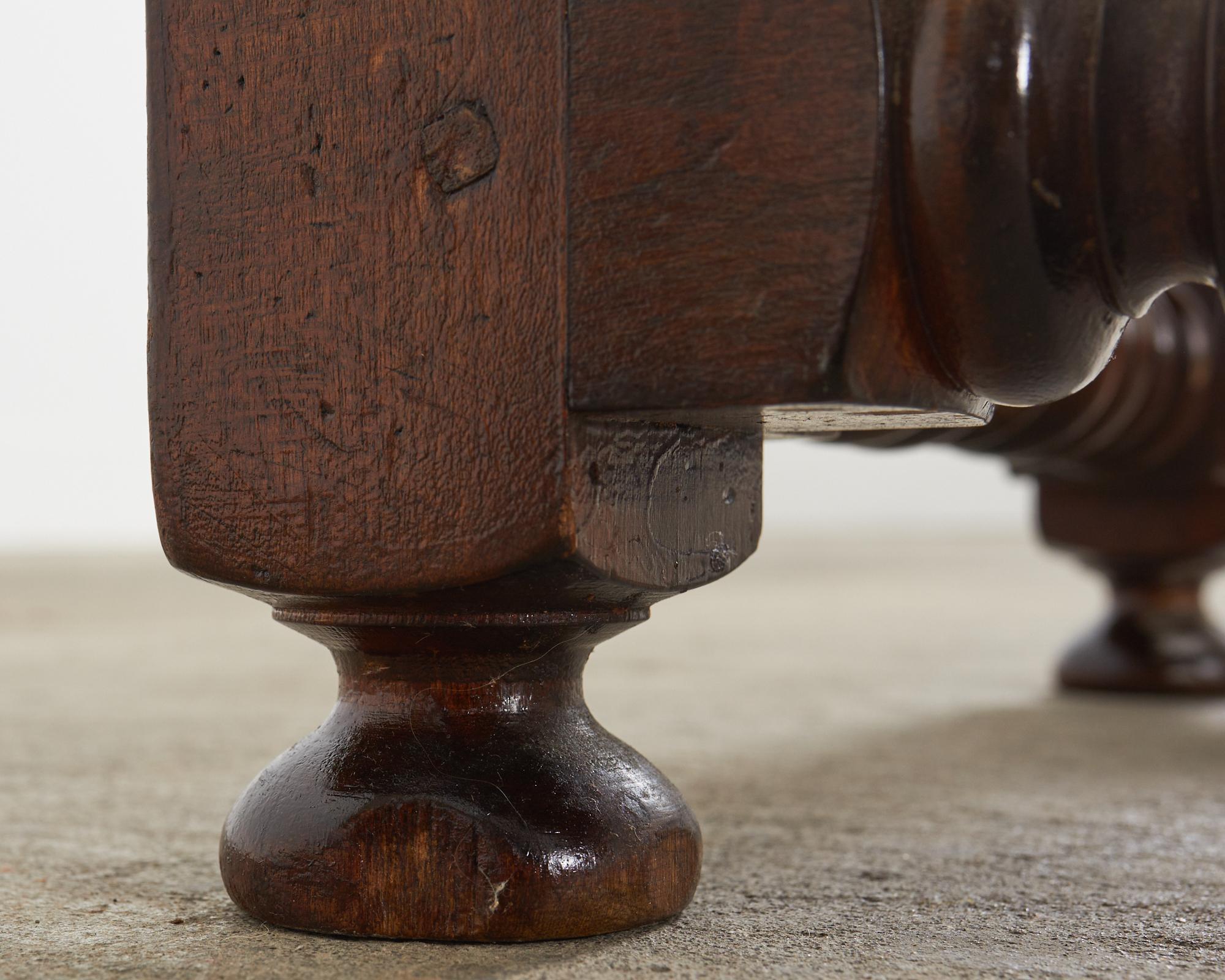 English Tudor Style Bobbin Turned Walnut Leather Bench For Sale 7