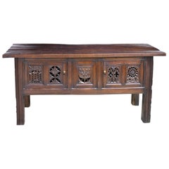 English Tudor-Style Library Table in Oak with Antique Carved Elements