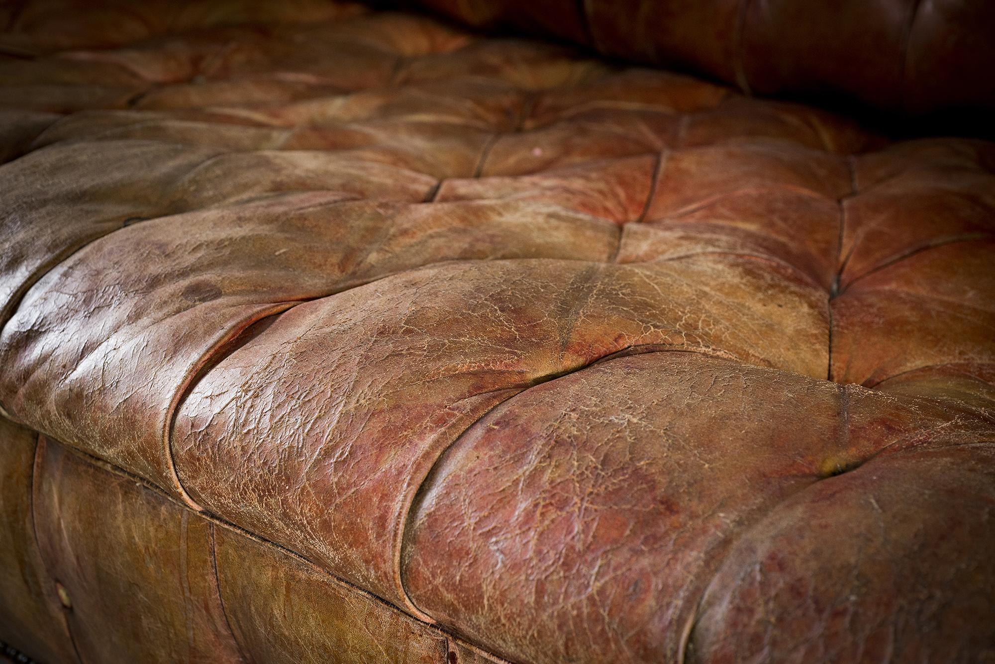 20th Century English Tufted Brown Leather Sofa