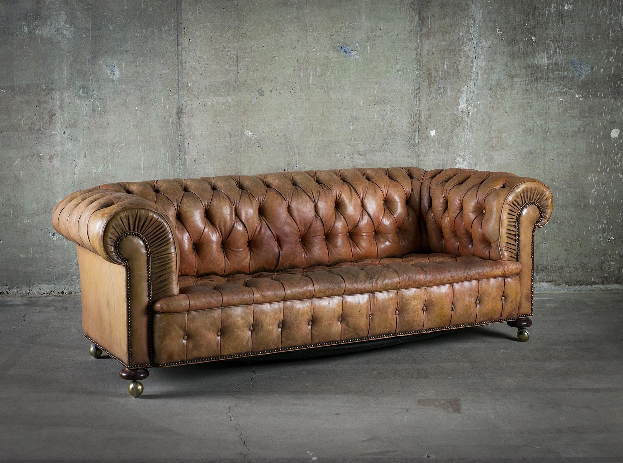 English Tufted Brown Leather Sofa 1