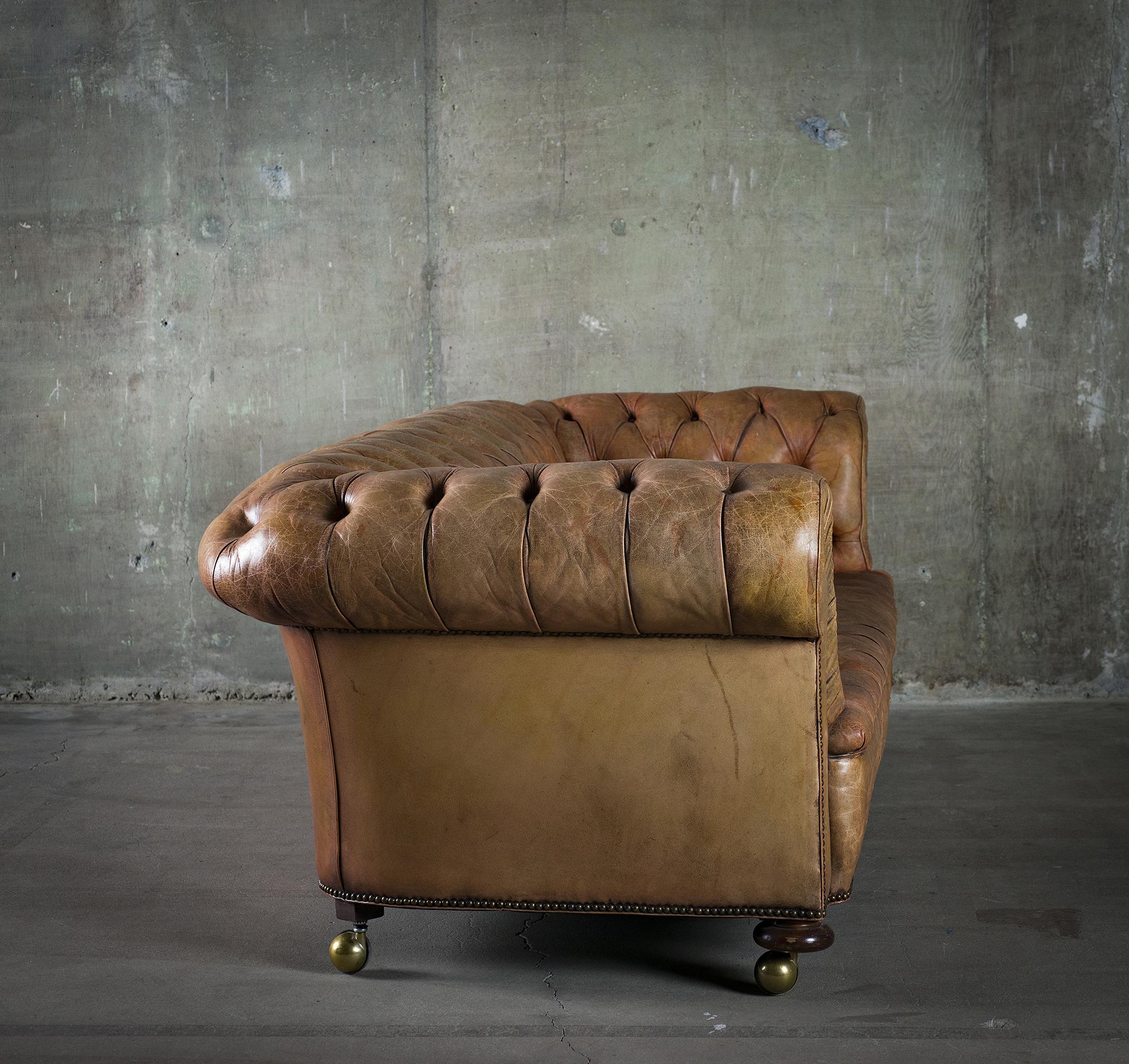 English Tufted Brown Leather Sofa 2