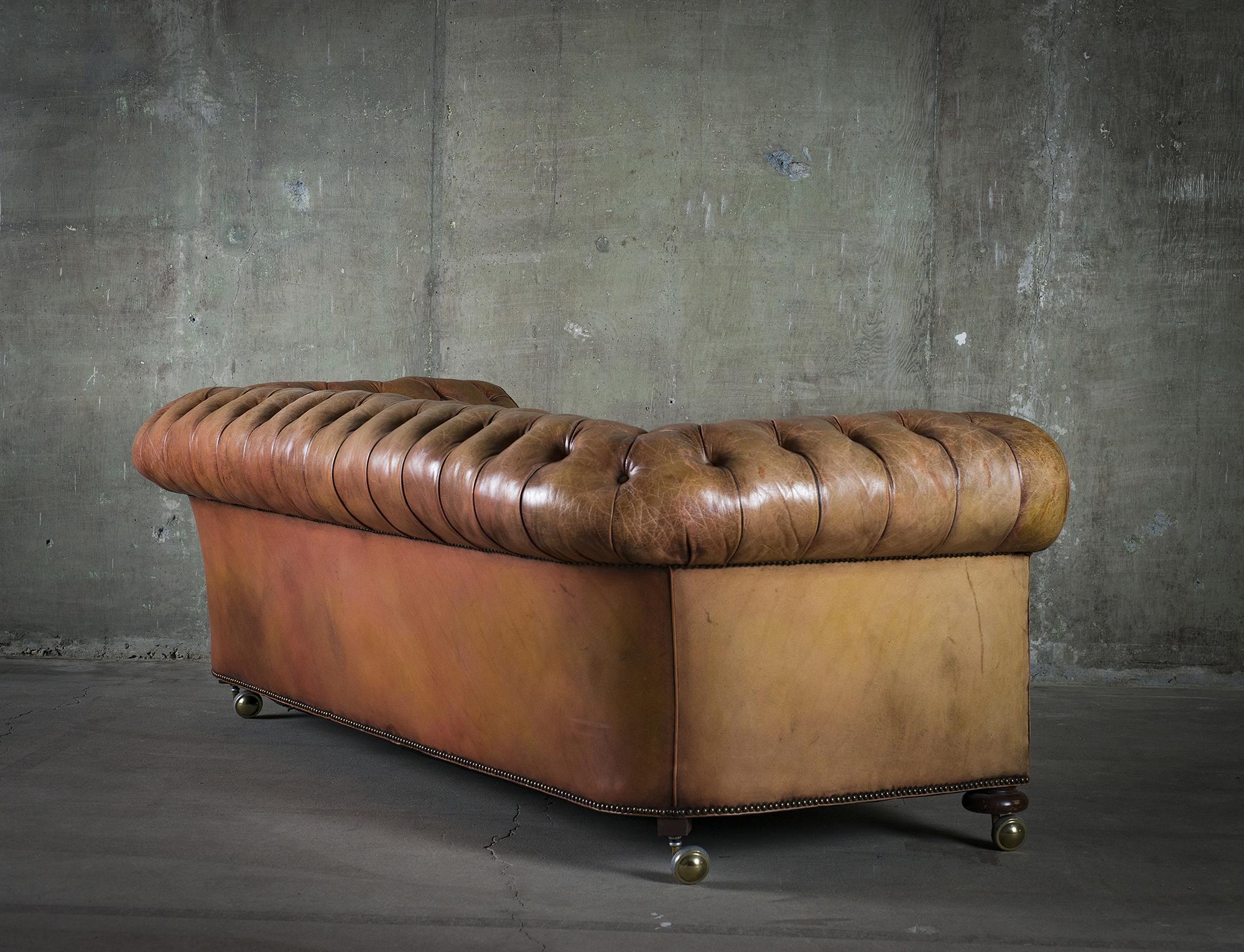English Tufted Brown Leather Sofa 3