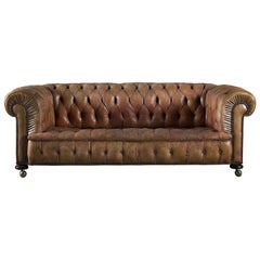 English Tufted Brown Leather Sofa