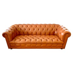 English Tufted Caramel Leather Chesterfield Three-Seat Sofa