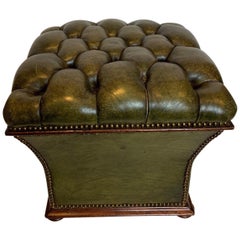 English Tufted Leather Ottoman