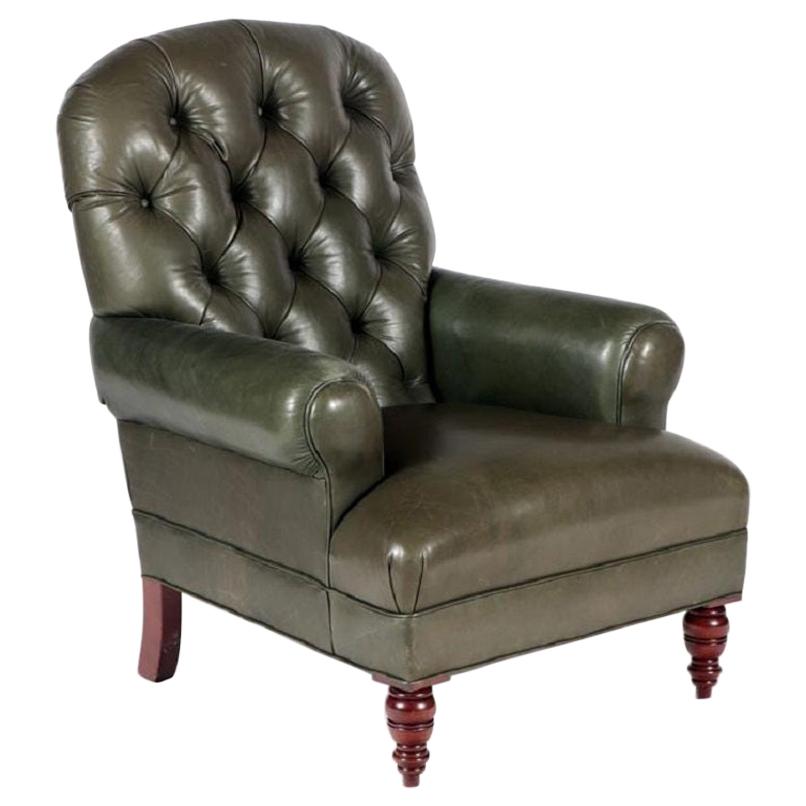 English Tufted Leather Side Chair For Sale