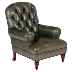 Used English Tufted Leather Side Chair