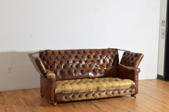 English Tufted Leather Upholstered Knoll-Form Sofa, Early 20th Century