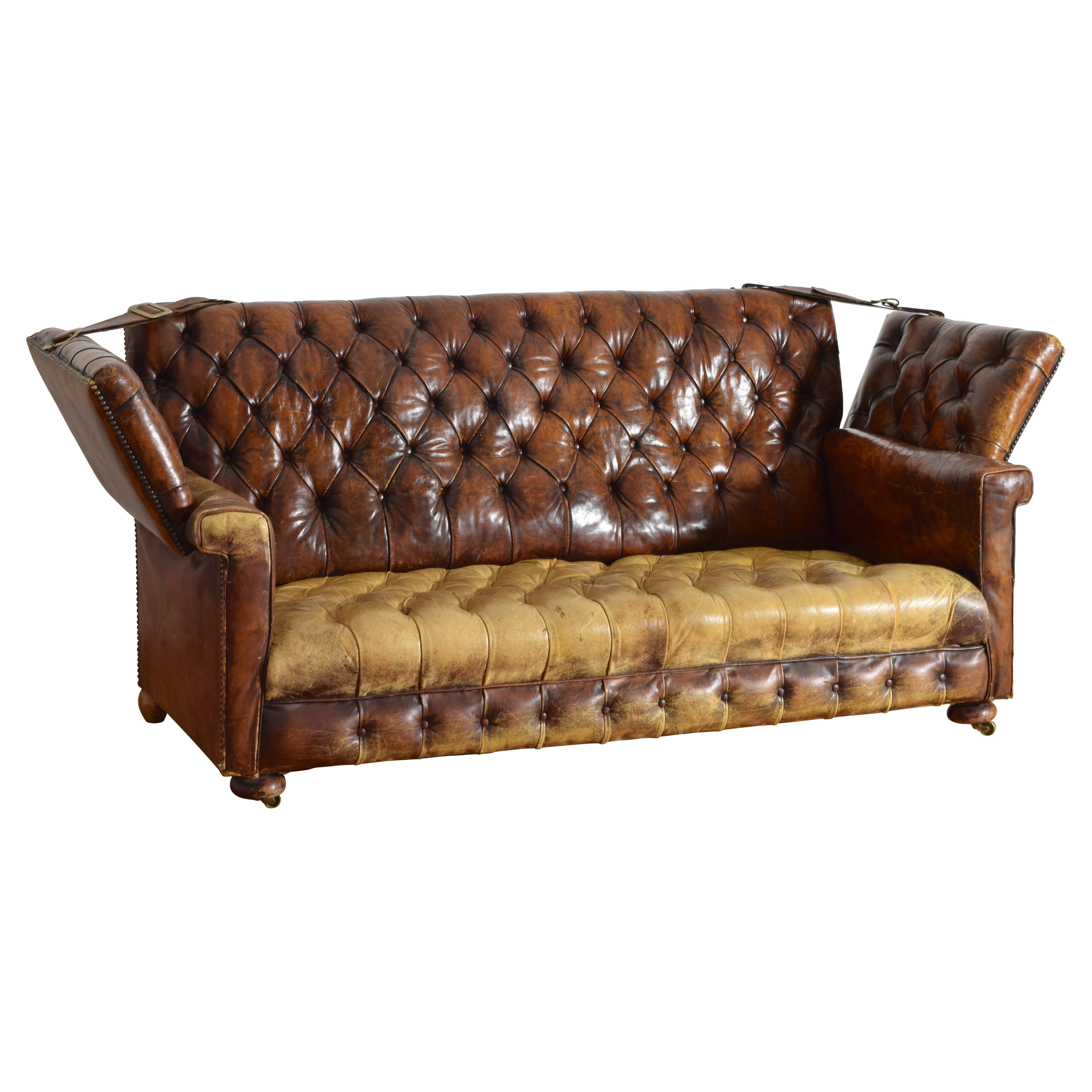 English Tufted Leather Upholstered Knole-Form Sofa, Early 20th Century