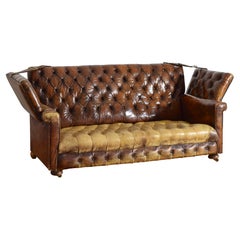 English Tufted Leather Upholstered Knoll-Form Sofa, Early 20th Century