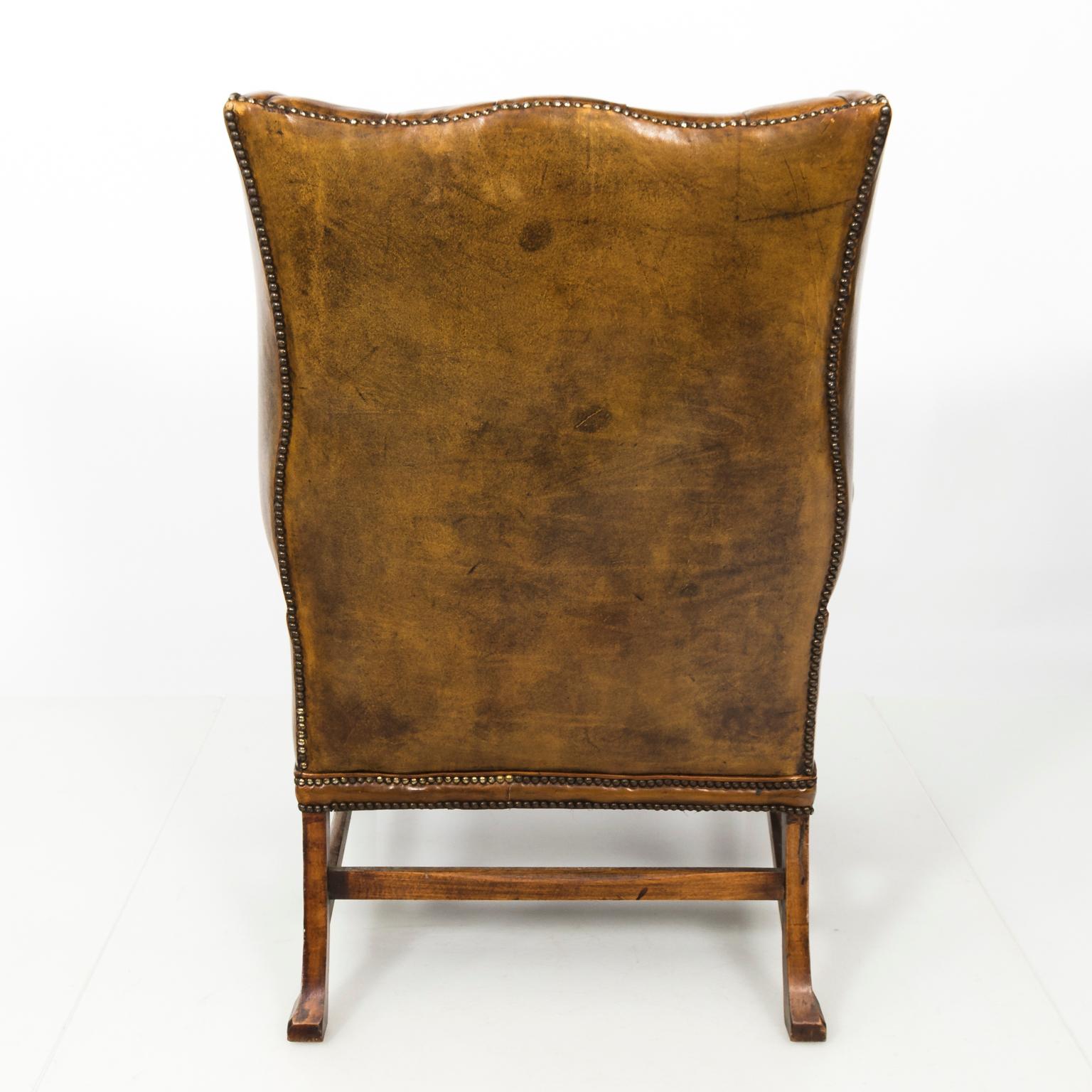 20th Century English Tufted Leather Wingback Armchair